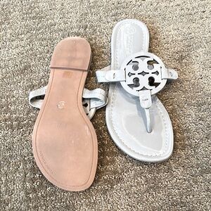 Tory Burch Gray Miller Sandals with Iconic Medallion